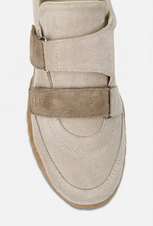 Pantofi dama NUR grej din piele intoarsa cu inchidere velcro