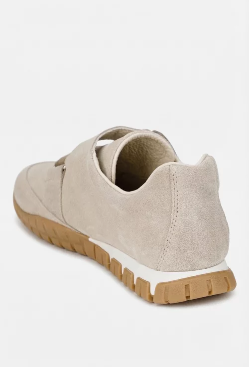 Pantofi dama NUR grej din piele intoarsa cu inchidere velcro