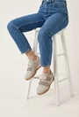Pantofi dama NUR grej din piele intoarsa cu inchidere velcro