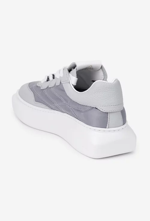 Pantofi dama NUR gri cu alb din material textil si piele texturata