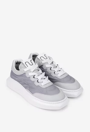 Pantofi dama NUR gri cu alb din material textil si piele texturata