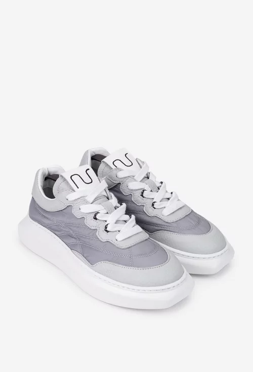 Pantofi dama NUR gri cu alb din material textil si piele texturata