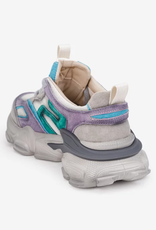 Pantofi dama NUR gri cu bleu din material textil si piele intoarsa