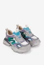 Pantofi dama NUR gri cu bleu din material textil si piele intoarsa