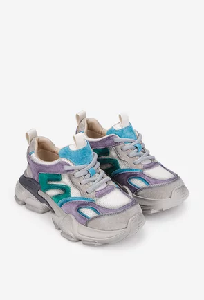 Pantofi dama NUR gri cu bleu din material textil si piele intoarsa