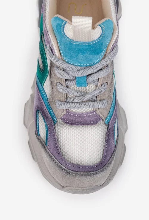Pantofi dama NUR gri cu bleu din material textil si piele intoarsa