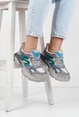 Pantofi dama NUR gri cu bleu din material textil si piele intoarsa