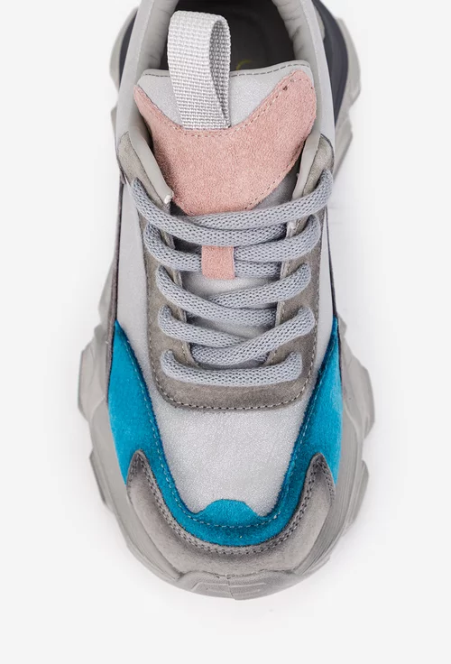 Pantofi dama NUR gri cu detalii colorate din piele