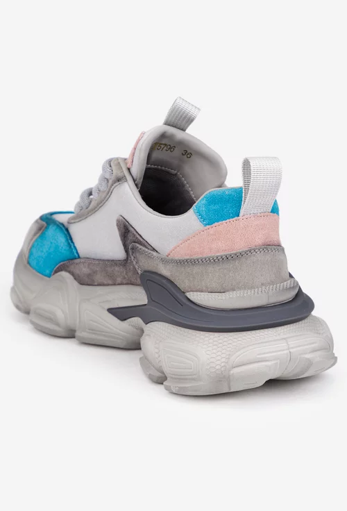 Pantofi dama NUR gri cu detalii colorate din piele