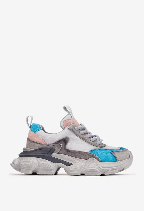 Pantofi dama NUR gri cu detalii colorate din piele