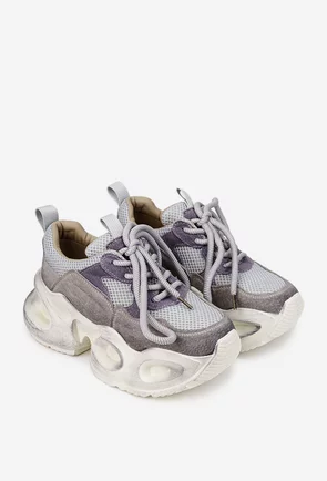 Pantofi dama NUR gri cu mov din piele intoarsa si material textil