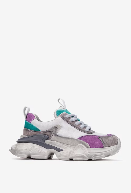 Pantofi dama NUR gri cu mov si verde din piele