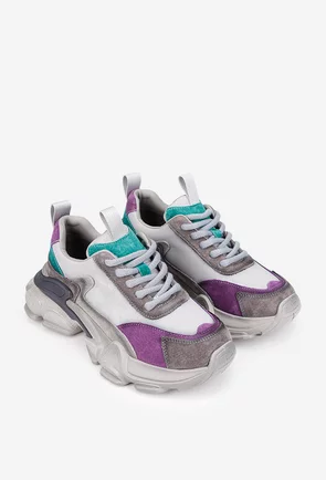 Pantofi dama NUR gri cu mov si verde din piele