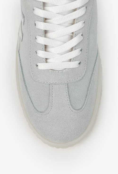 Pantofi dama NUR gri deschis cu alb din piele intoarsa