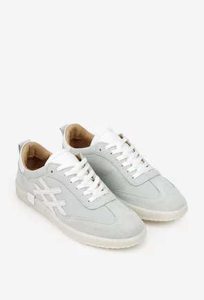 Pantofi dama NUR gri deschis cu alb din piele intoarsa