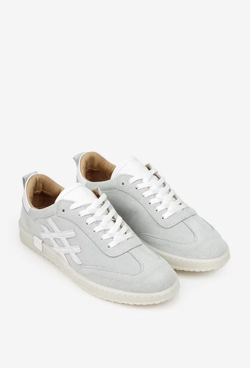 Pantofi dama NUR gri deschis cu alb din piele intoarsa