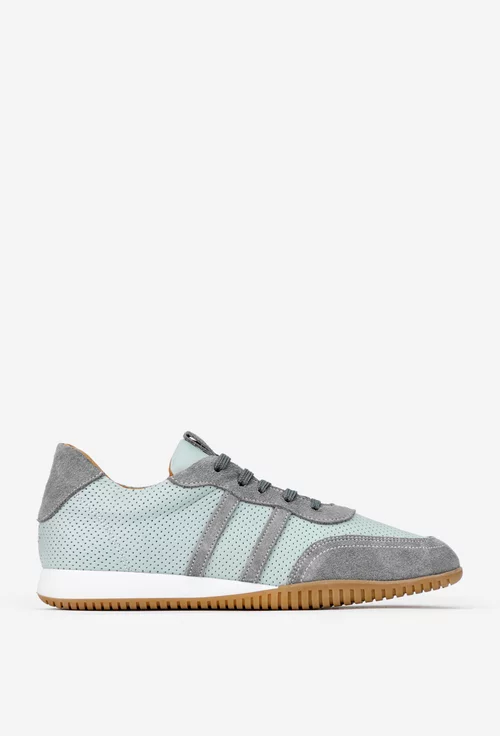 Pantofi dama NUR gri din piele cu aspect perforat