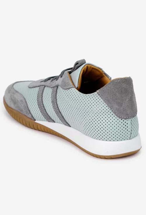 Pantofi dama NUR gri din piele cu aspect perforat