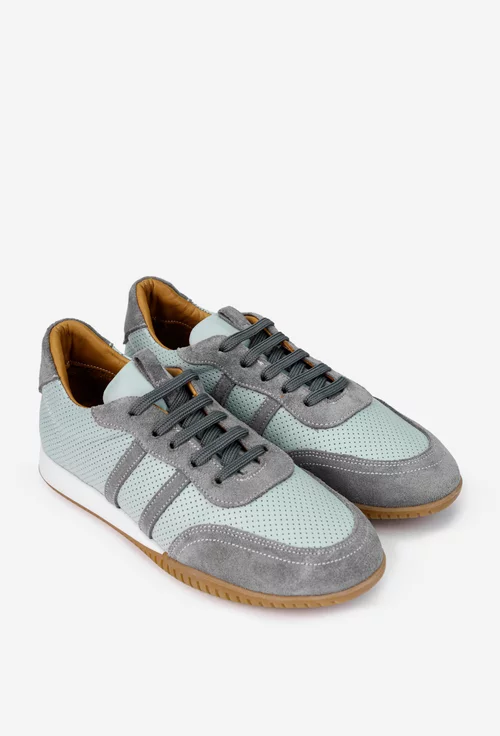 Pantofi dama NUR gri din piele cu aspect perforat
