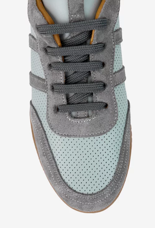 Pantofi dama NUR gri din piele cu aspect perforat