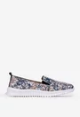Pantofi dama NUR gri din piele cu imprimeu multicolor