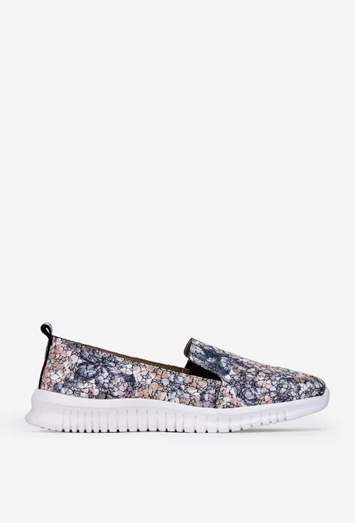 Pantofi dama NUR gri din piele cu imprimeu multicolor