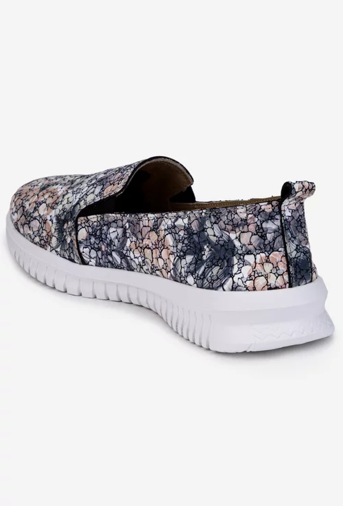 Pantofi dama NUR gri din piele cu imprimeu multicolor