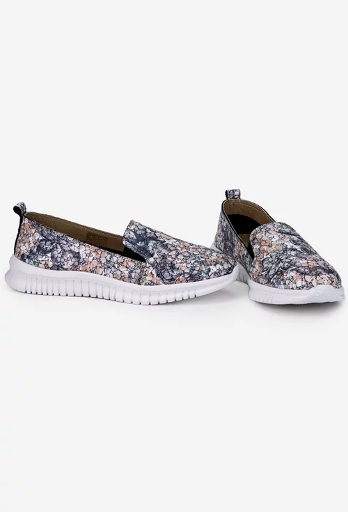 Pantofi dama NUR gri din piele cu imprimeu multicolor