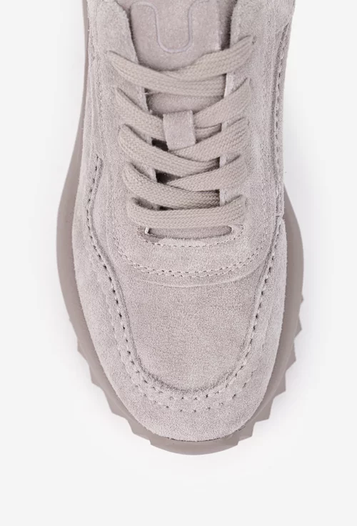 Pantofi dama NUR gri din piele intoarsa