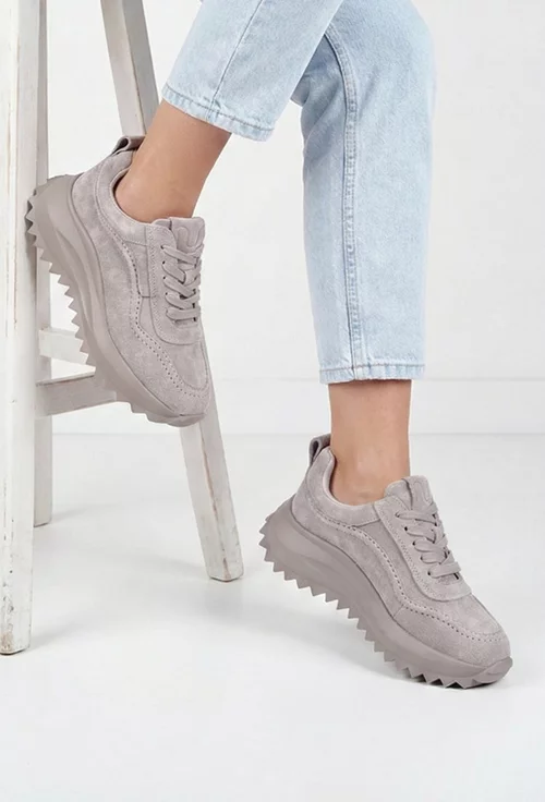 Pantofi dama NUR gri din piele intoarsa