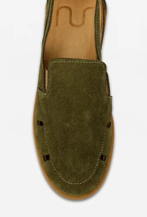Pantofi dama NUR kaki din piele intoarsa cu decupaje