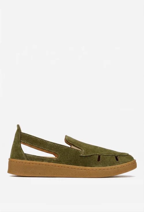 Pantofi dama NUR kaki din piele intoarsa cu decupaje