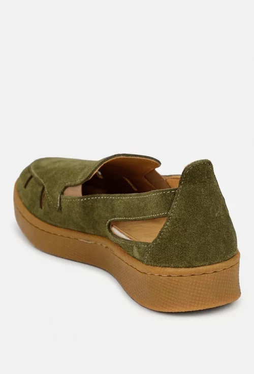 Pantofi dama NUR kaki din piele intoarsa cu decupaje
