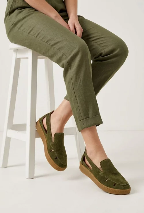 Pantofi dama NUR kaki din piele intoarsa cu decupaje