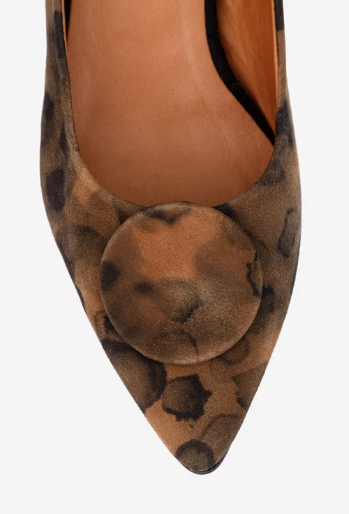 Pantofi dama NUR maro cu negru din piele intoarsa