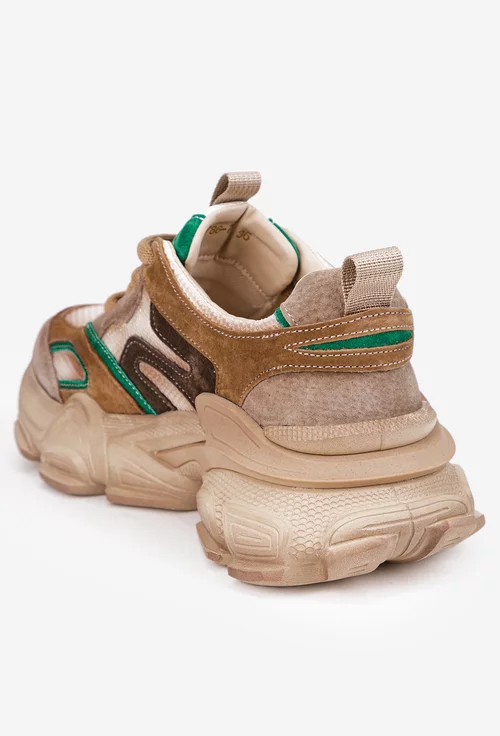 Pantofi dama NUR maro cu verde din material textil si piele intoarsa