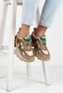 Pantofi dama NUR maro cu verde din material textil si piele intoarsa