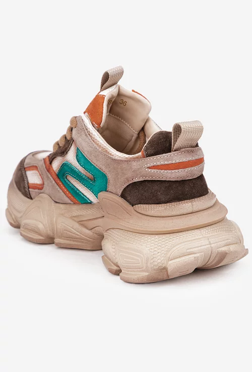 Pantofi dama NUR maro din material textil si piele intoarsa cu detalii colorate