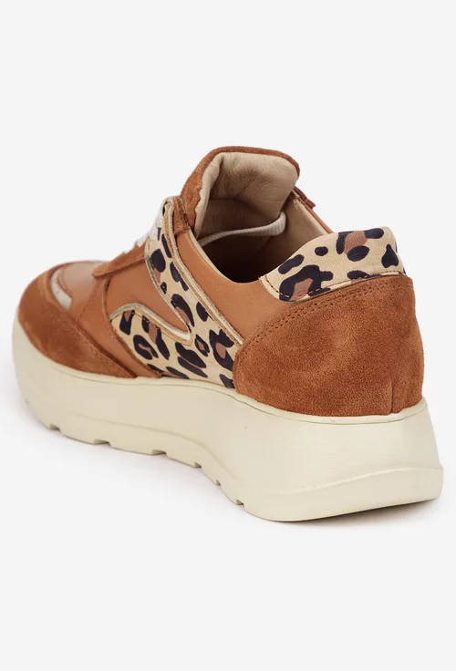 Pantofi dama NUR maro din piele cu detalii animal print