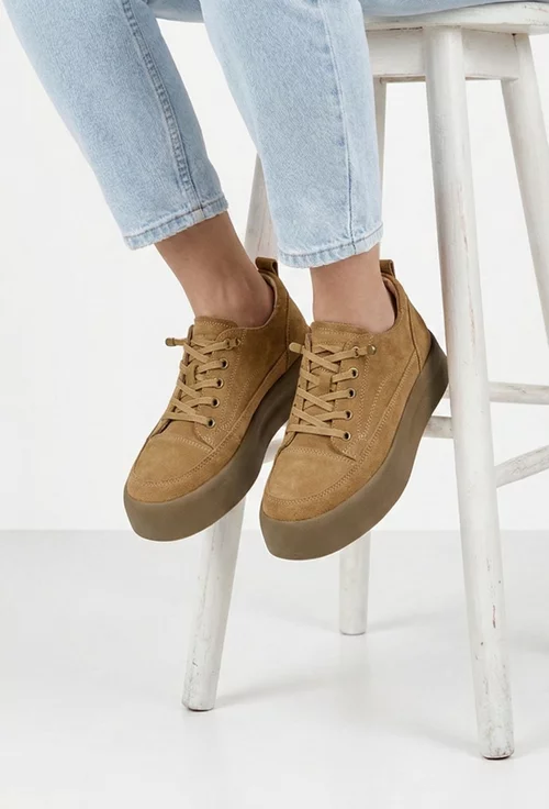 Pantofi dama NUR maro din piele intoarsa