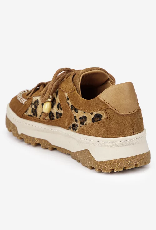 Pantofi dama NUR maro din piele intoarsa si animal print picture - 4