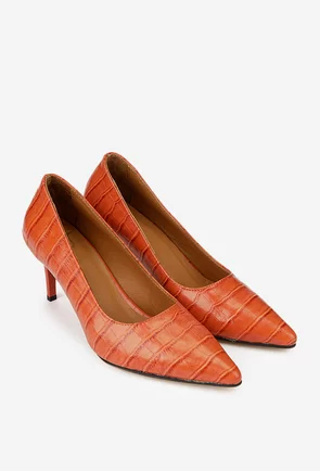 Pantofi dama NUR maro din piele naturala cu model