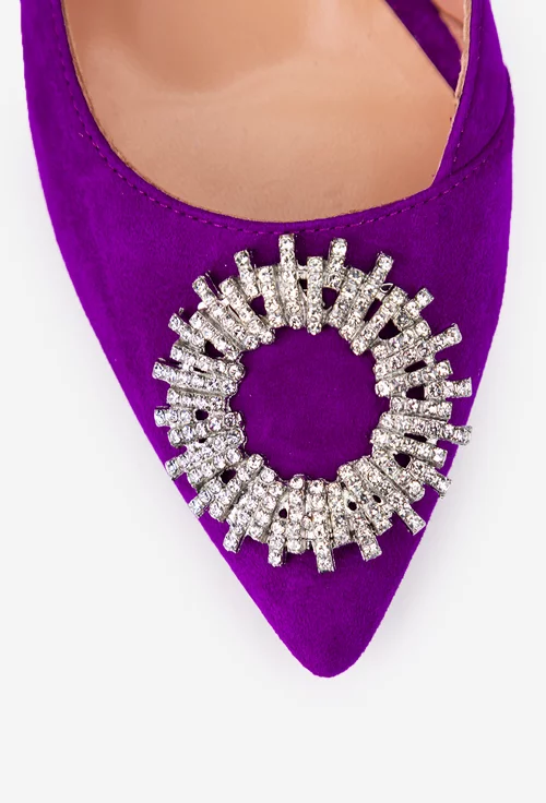 Pantofi dama NUR mov din piele intoarsa cu ornament