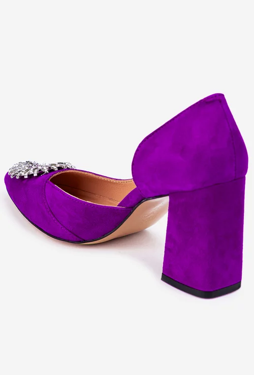 Pantofi dama NUR mov din piele intoarsa cu ornament