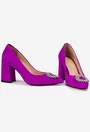 Pantofi dama NUR mov din piele intoarsa cu ornament