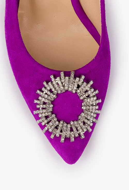 Pantofi dama NUR mov din piele intoarsa cu ornament