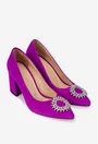 Pantofi dama NUR mov din piele intoarsa cu ornament