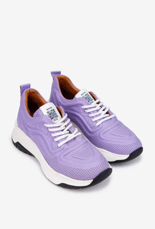 Pantofi dama NUR mov din piele naturala cu model