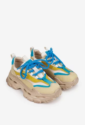 Pantofi dama NUR multicolori din piele intoarsa si material textil