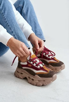 Pantofi dama NUR multicolori din piele intoarsa si material textil